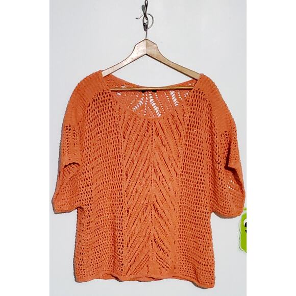 Calvin Klein Womens Macrame Oversized Orange Sweater M/L Festive Fall Beachy - Picture 1 of 5